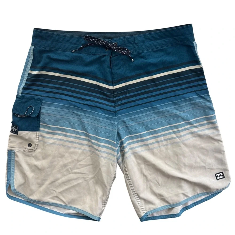 Billabong Mens Board Shorts 36 Blue Gradient Striped 10 in inseam Unlined